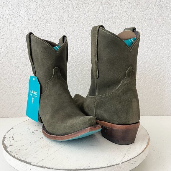 Lane EMMA JANE Womens Cowboy Bootie 7.5 Green Suede Western Cowgirl Ankle Boots
